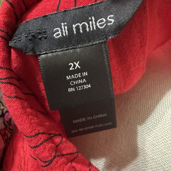 Ali Miles Sz 2X Red Wearable Art to Wear Artsy Blouse Shirt Top Pearl Buttons - Picture 6 of 9